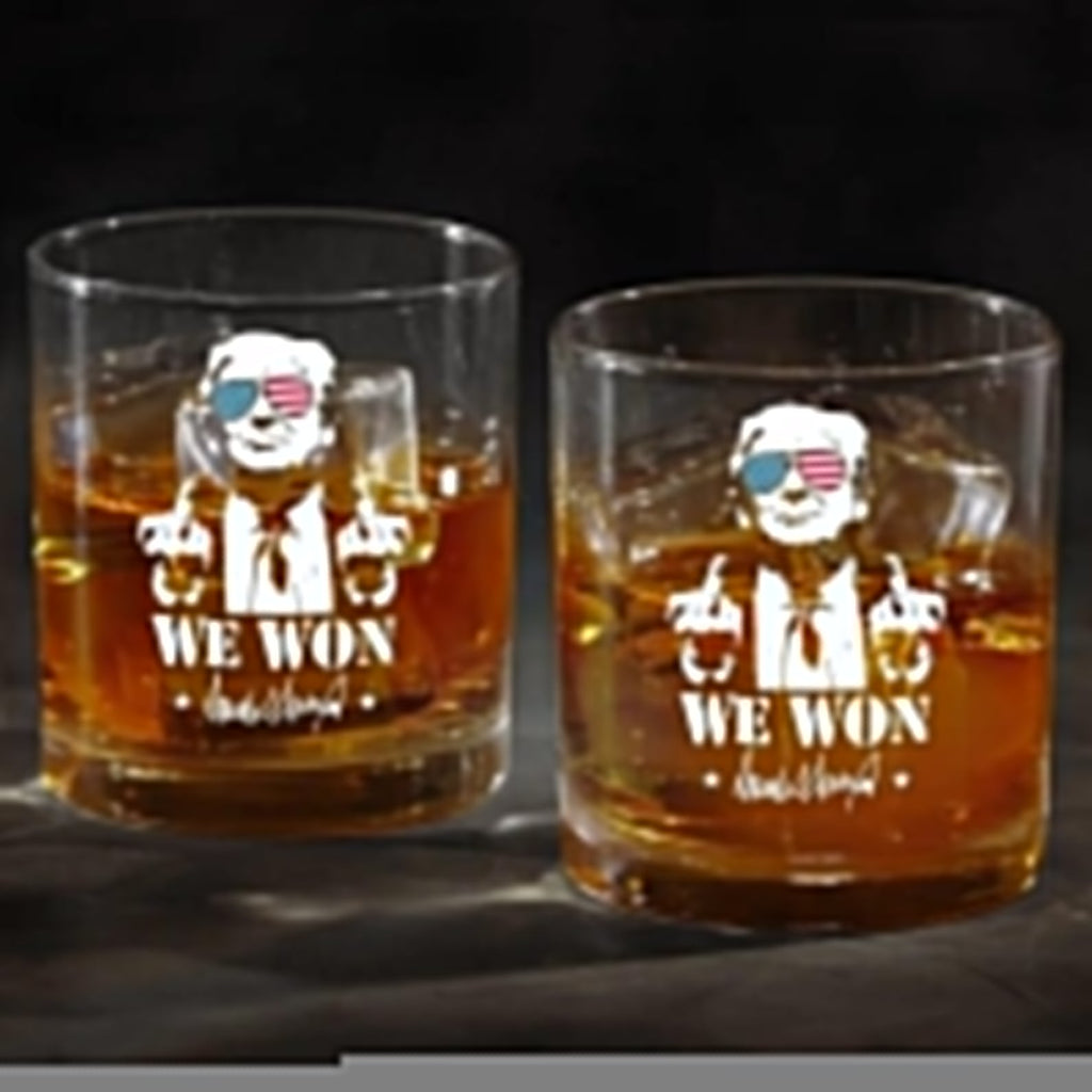Trump We Won Whiskey Glass| Trump 47 Presidential | Trump Print Whisky Glasses M1813- GOP