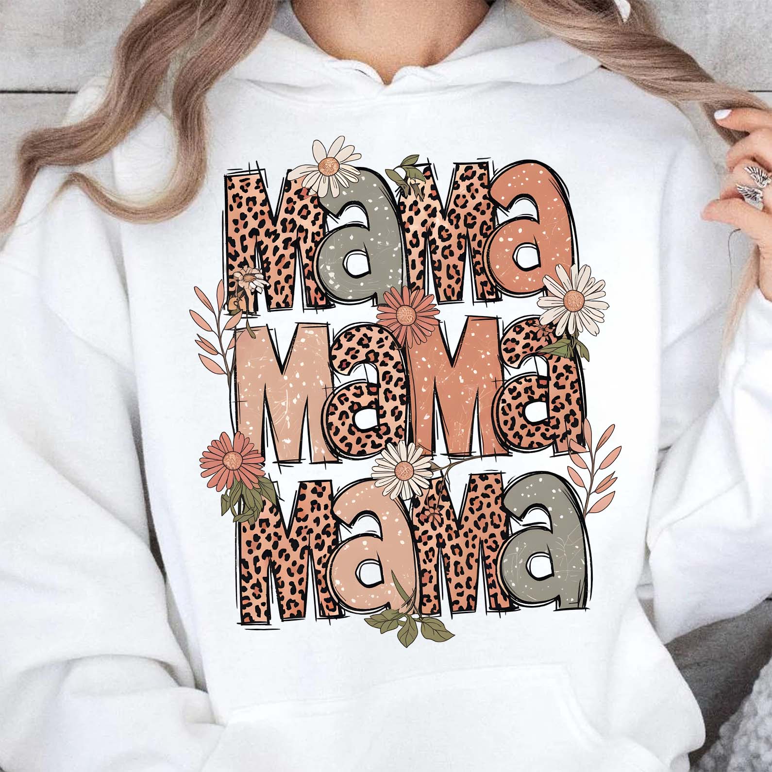 Retro Leopard Mama Sweatshirt – Groovy Boho Floral Mom Sweater, Mother's Day Gift For Trendy Mama 682138
