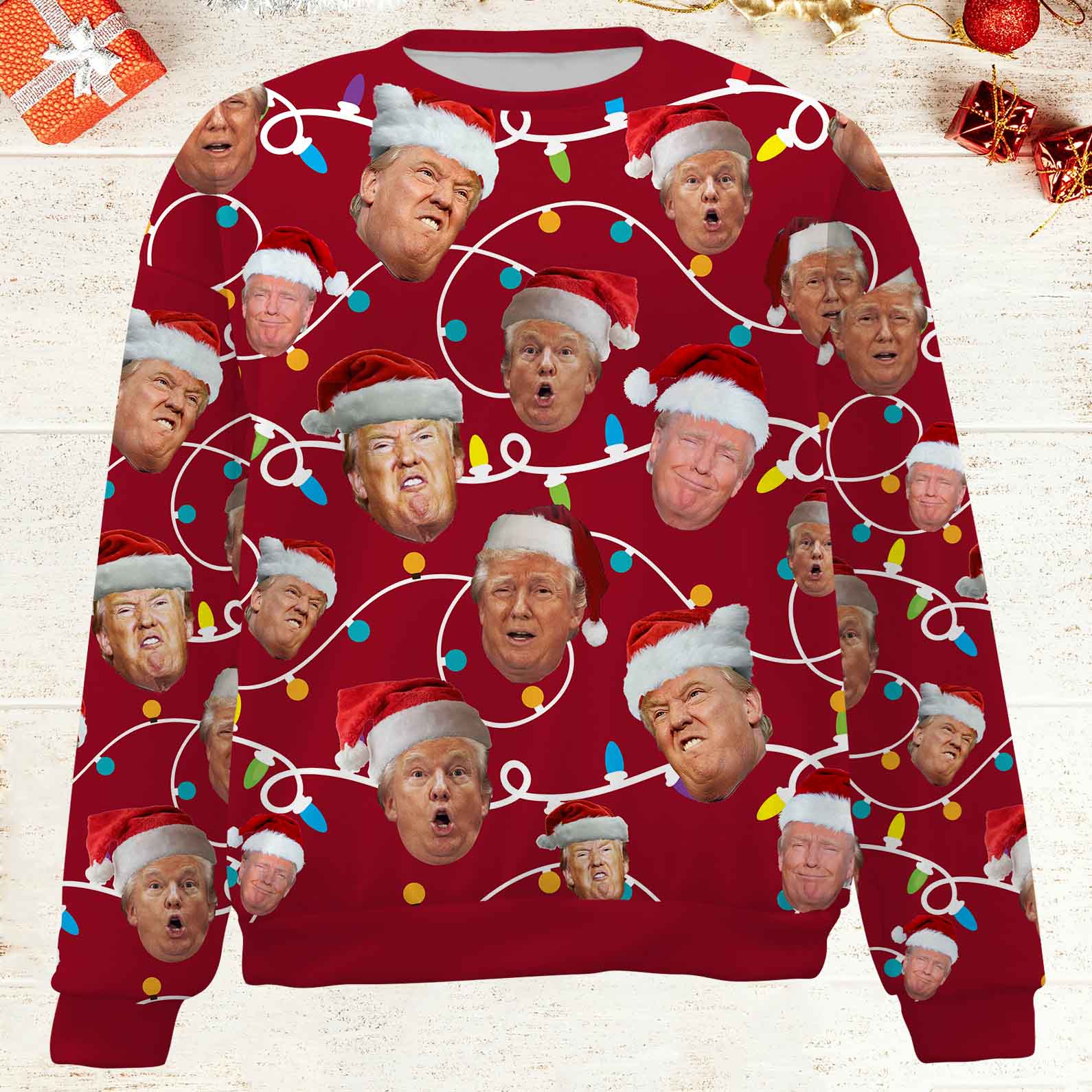 Funny Trump Face Ugly Sweatshirt, Trump 2024 Ugly Sweater, Trump Supporters Christmas All-Over-Printed Sweatshirt M1763 - GOP