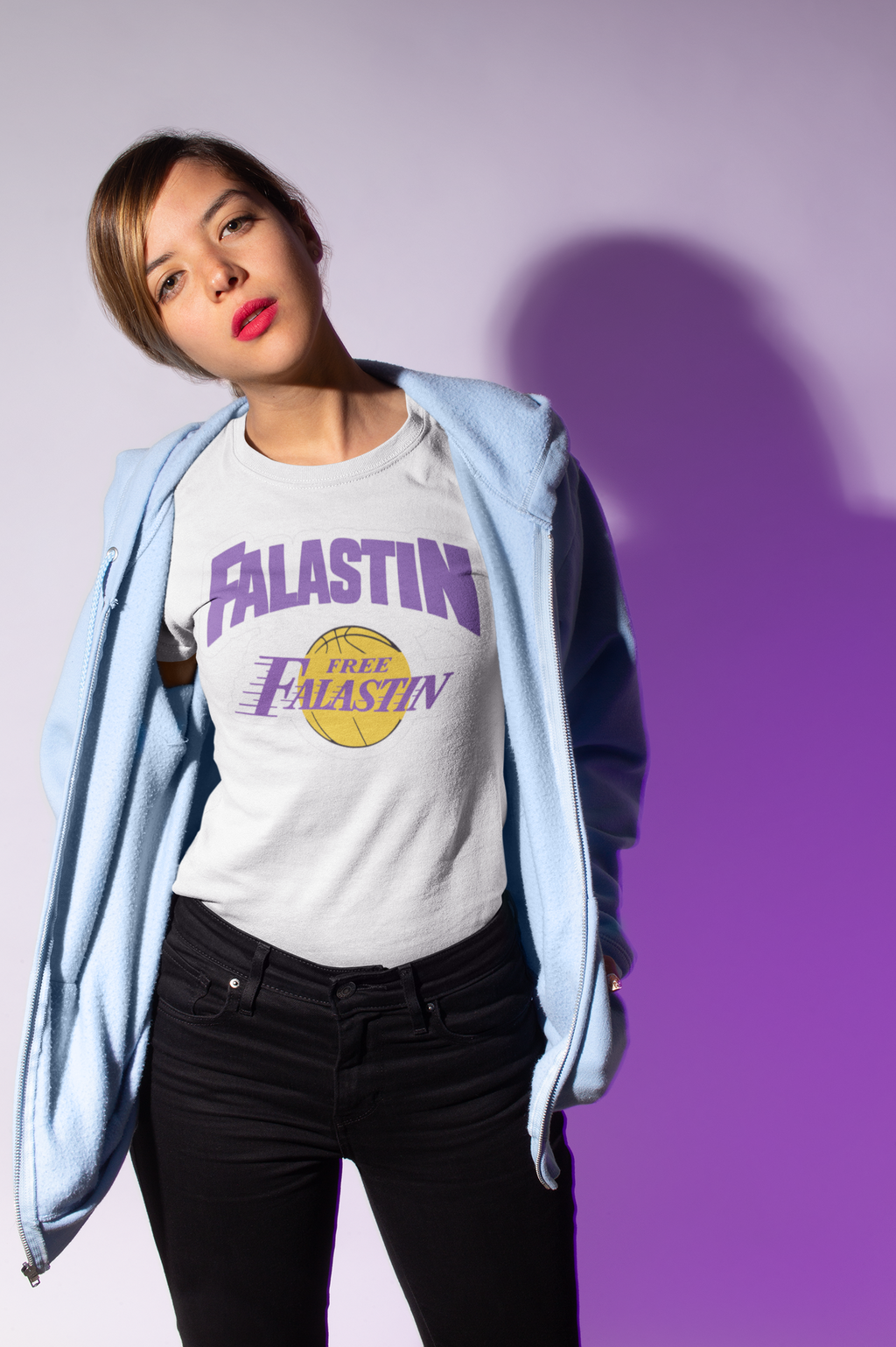 LA Lakers Logo Inspired Free Falastin Palestine Slim Fit Women Tee