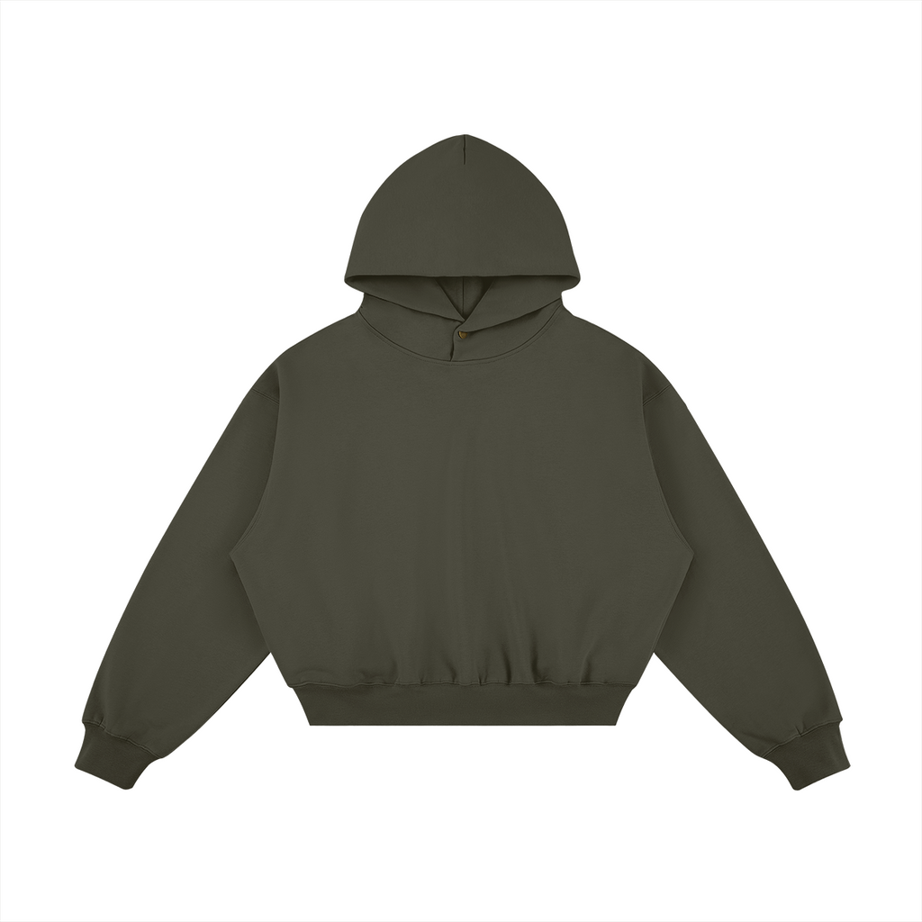 Oversized Blank Snap Collar Hoodie with Side Pockets - 100% Cotton