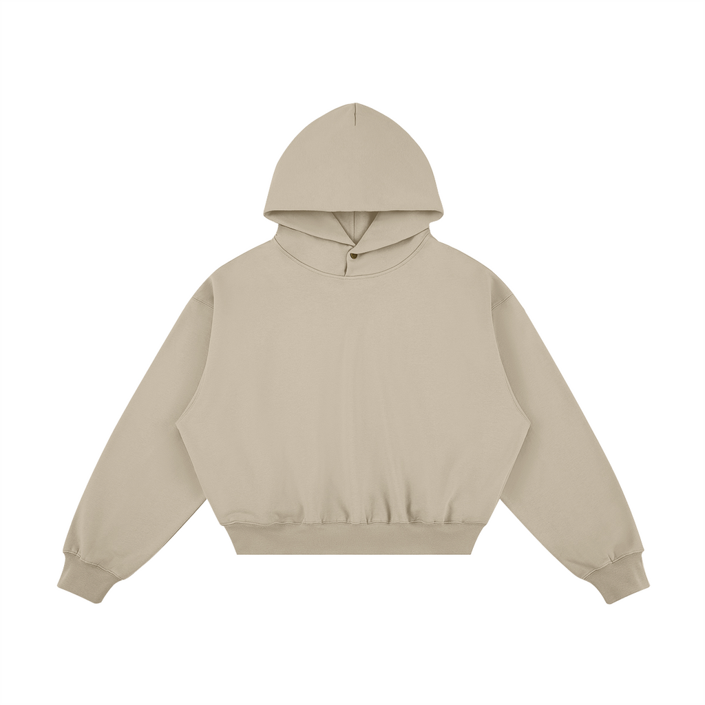 Oversized Blank Snap Collar Hoodie with Side Pockets - 100% Cotton